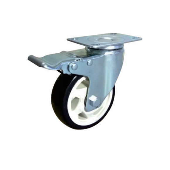 PVC玄色平底双刹脚轮